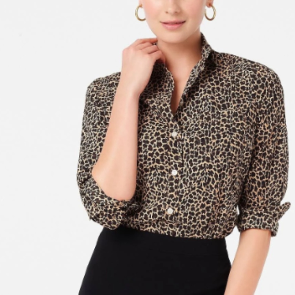 J.Crew women’s silk button-up shirt in leopard